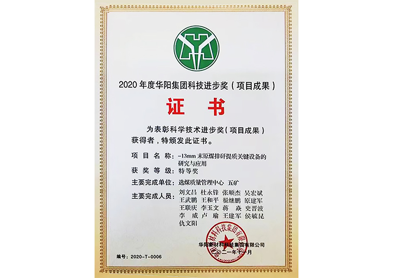 2020年度華陽(yáng)集團(tuán)科技進(jìn)步獎(jiǎng)